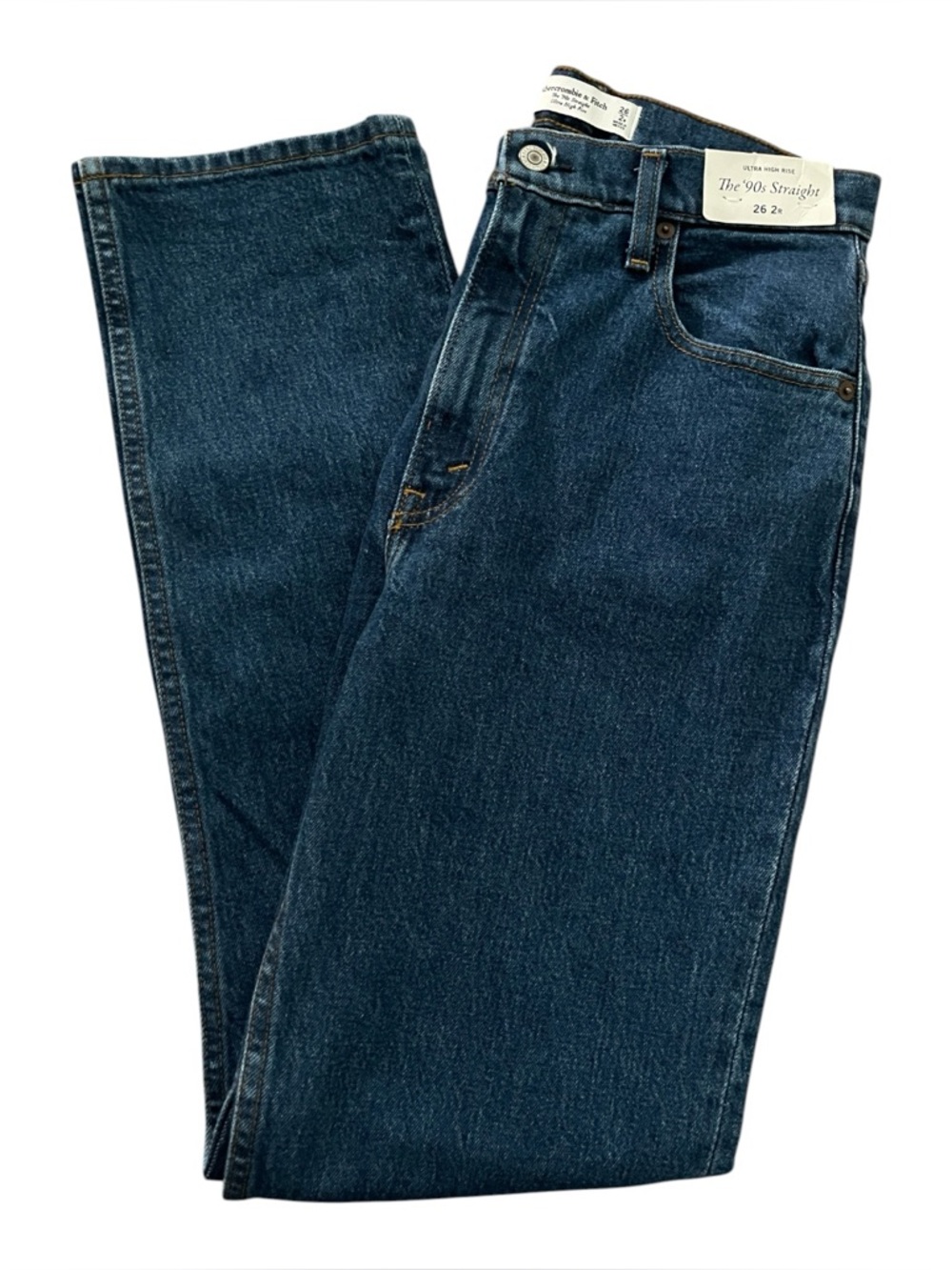 Abercrombie & Fitch Ultra High Rise 90s Straight Leg Dark Wash Jeans 26 - Picture 5 of 8